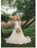 Cap Sleeves Lace Tulle Pearl Buttons Back Chic Wedding Dress